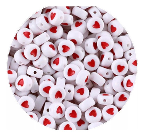 Pack 100 Cuentas De Corazón Rojo  Para Pulseras