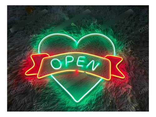 Letrero Led Neon Corazon Open Abierto Alto 50cm Luminoso