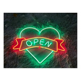 Letrero Led Neon Corazon Open Abierto Alto 50cm Luminoso