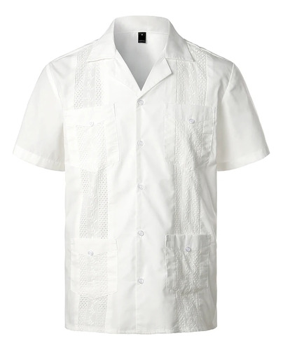 Camisa Cuban Camp Guayabera Para Hombre De Manga Corta