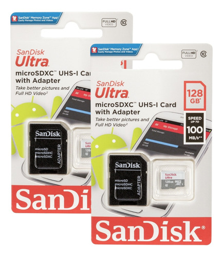 Kit 2 Cartão De Memória Sandisk 128gb Classe 10 Ultra
