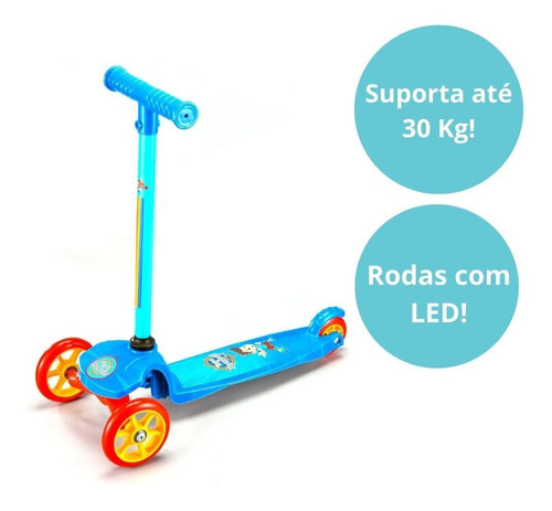 Patinete Scooter Infantil 3 Rodas Com Led Unitoys 1576 Azul Turma Da Aventura