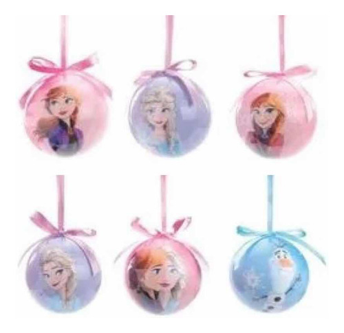 6 Bola Natal Frozen Elza Ana 6cm Disney Enfeite Decoração