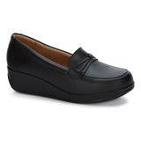 Mocasin De Piel Andrea Acojinado Para Mujer Negro