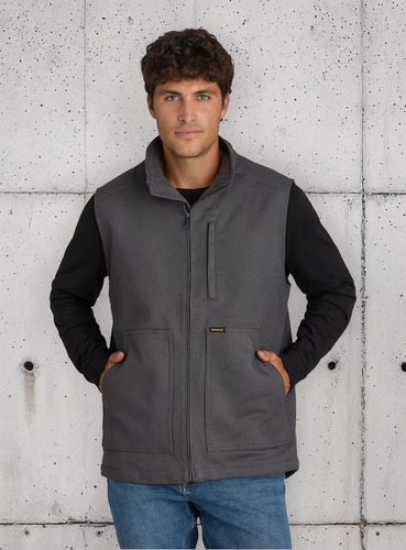 Chaleco Lona Trabajo Hombre Uso Rudo Gris Marron Negro