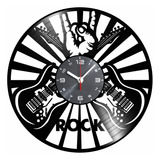 Reloj De Vinilo Temática Rock Guitarra Y Cuernos Para Decora