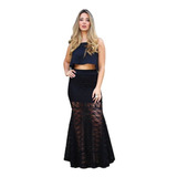 Roupas Femininas Conjunto Cropped E Saia Com Renda Festa