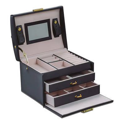 Joyero Alhajero Estuche De Fino De Piel De 3 Niveles Grande Chocolate
