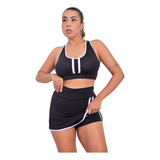 Conjunto Fitness Feminino Academia Top + Shorts Saia Detalhe
