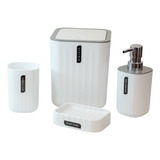 Set De Baño X4 Peizas Cuadrado De Plastico Moderno Blanco