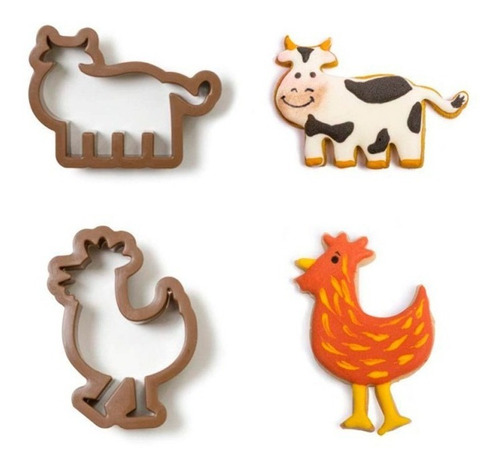 Molde Galletas Con Forma De Vaca Y Gallina