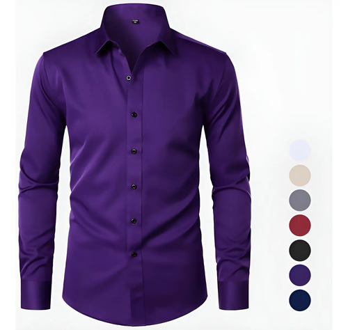 Camisa Slim Fit Manga Larga Para Hombre Casual\u002Fformal Traje | Envío gratis