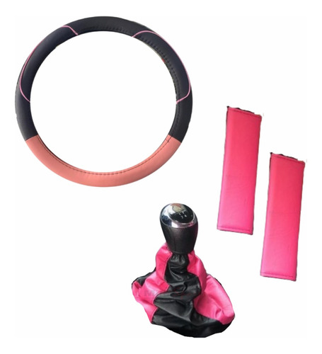 Combo Cubre Volante Rosa+ C/ Cinturones+ C/ Palanca Mujer