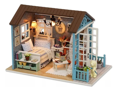 Casita Para Muñecas Casa Diy Con Muebles Led Miniatura Perro