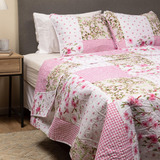 Cubrecama Cobertor Quilt Reversible Estampado King Superking Color Parches Rosa