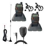 2 Rádio Baofeng Uv-5r Dual + 1 Antena T106 + 1 Ptt Microfone