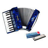 Acordeon Benson Pequeno Azul 8 Baixos 22 Teclas Bag Brinde