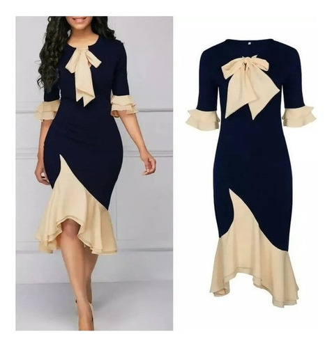 Vestido De Dama Elegante Casual Azul