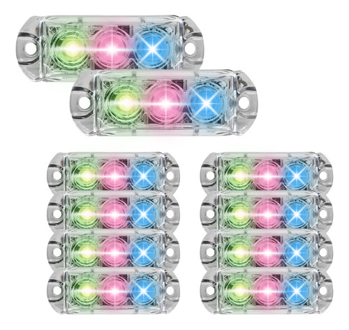 Kit 10 Faróis 3 Leds Strobo Automotivo Carro Ajk Rgb 6w