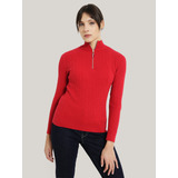 Sweater Solid De Algodón Con Cierre Rojo Tommy Hilfiger