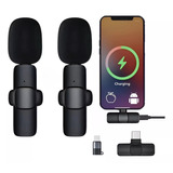 Micrófonos Inalámbricos Solapa 2 En 1 Para iPhone/tipo C Color Negro