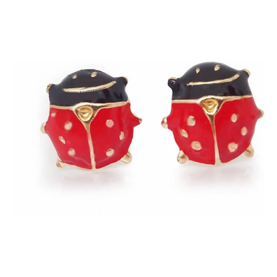 Aretes Broquel Oro 10k Broqueles Catarina Rojo y Negro AmorEterno | Meses sin interés