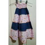 Pollera Y Blusa, Para 4 A 8 Años, Conjunto, Jean Y Tela