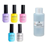 5 Esmaltes Meline Semipermanente Gel + Removedor Uv 500ml