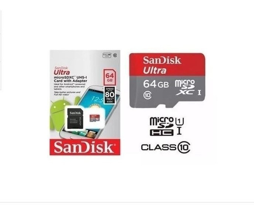 Memoria Micro Sd Sandisk 64g Clase 10 De 80mb/s