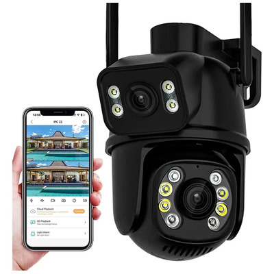 Cámara De Seguridad Hamrol A28H 360° PTZ Wifi Exterior 8mp Doble Lente Y Pantalla Color Negro | Envío gratis