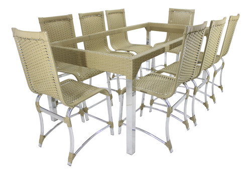 10 Cadeiras E Mesa De Jantar 2,40x1,00 Em Alumínio - Edícula