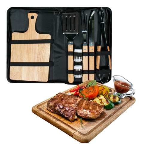 Kit Para Asados Parrillada Barbecue 7 Pcs Con Estuche