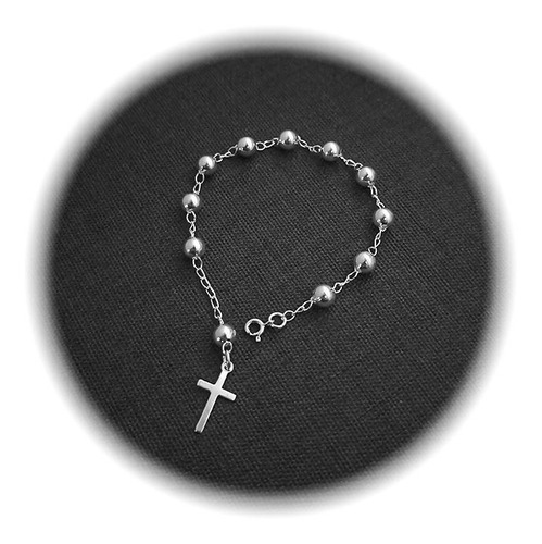 Pulsera Religiosa Denario En Plata 925 6mm Ancho De Esferas