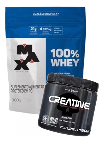 Kit Whey Protein 100% Chocolate + Creatina 300g Max Titanium