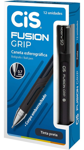 Caneta Esferográfica Fusion Grip 0.7mm Preta C/12 Und - Cis