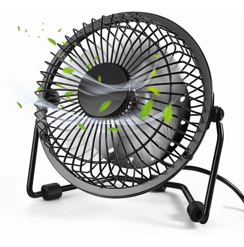 Ventilador De Mesa Mini Fan Negro Con 4 Aspas De Metal