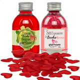 Kit Pétalas De Rosas Coração Espuma Sais De Banho Hidro Amor