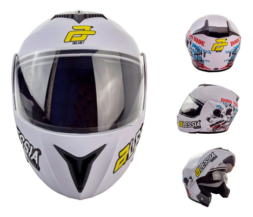 Casco Abatible Mica Transparente Doble Visor Volk Bco/azul