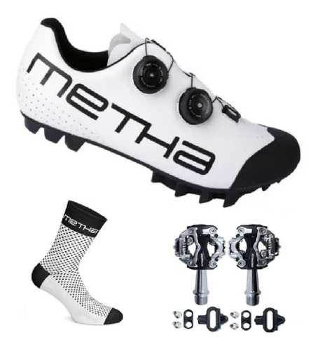 Zapatilla Ciclismo Mtb Metha Force + Pedales + Medias Regalo