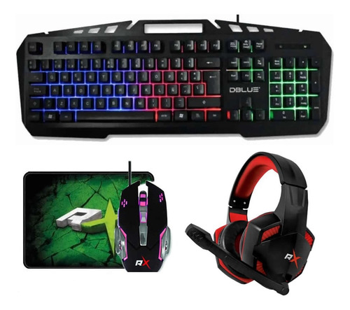 Kit 4 En 1 Gamer Reptilex Teclado Mouse Audifono Mousepad