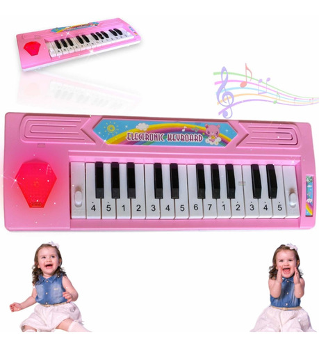 Piano Teclado Musical Criança Rosa Eletronic A Pilha Barato