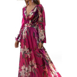 Vestidos Largos Elegantes Con Estampado Floral Y Cuello En V