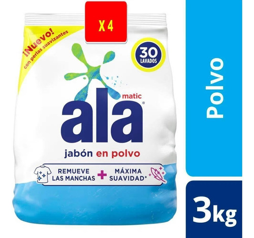 Jabón En Polvo Ala Matic Bolsa  3 kg X 4 Unidades