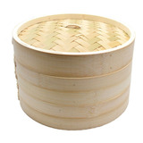 Vaporera De Bambú 25 Cm 2 Pisos Con Tapa