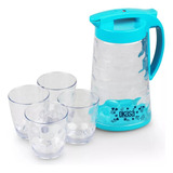 Set Jarra Y 4 Vasos Azul Plastic Color 1.8 Litros 