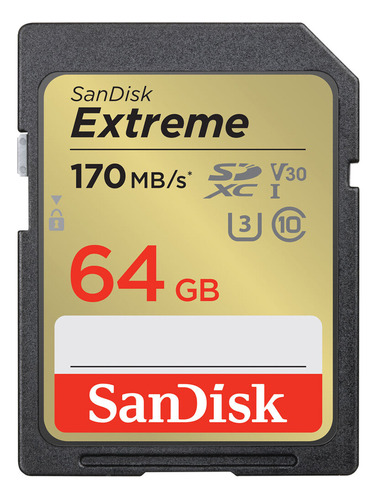 Cartão Memória Sd Sandisk 64gb Extreme 170mbs C10 V30 Uhd 4k