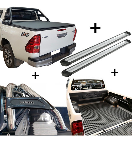 Cobertor + Barra + Lona Flash Cover + Estribos Bepo P/ Hilux