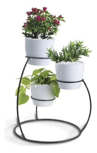 Soporte Para Maceta X3 Puestos(9cm) Redondo 26cms Alto Baru Color Negro