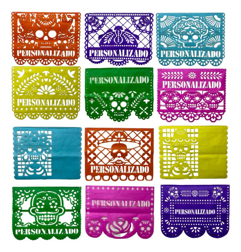 Papel Picado Chico Personalizado Día De Muertos Docena 22x17