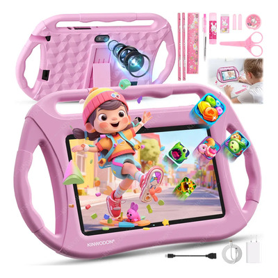 Tablet Niños 7.1 Pulgadas 6gb Ram+256gb Rom Android 14 Con Funda, Kinwodon Kit De Tableta Recargable 2 Lente Con Control Parental, Wifi, Bluetooth Y Aprendizaje De 10 Pcs, Ips Anti - Luz Azul | Envío gratis